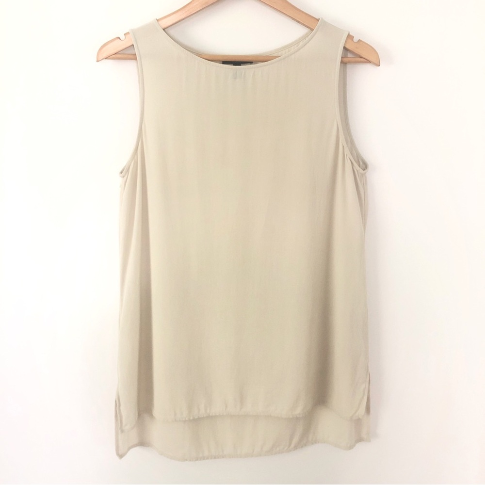 Eileen Fisher 100% Silk Tank Tunic Top Petite M Sleeveless In Bone Career Work